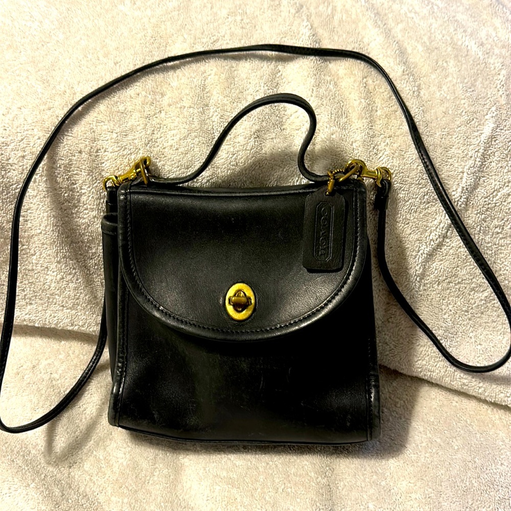 Vintage black leather crossbody bag